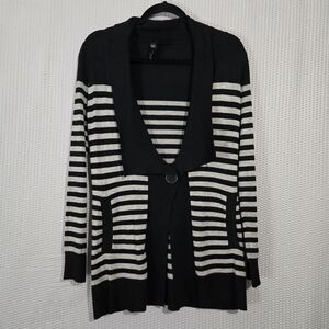 WHBM Womens Striped Cardigan Open Front Button Size S Longline Career Office